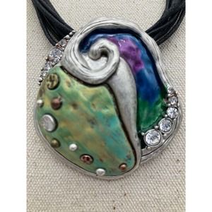 Statement Necklace Enamel Rhinestones Fantasy Fairy Mermaid Swirl Nautical